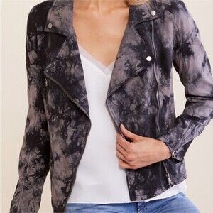 Marrakech Anthropologie Amber Tie Die Moto Jacket Lightweight Cupro Black Grey S